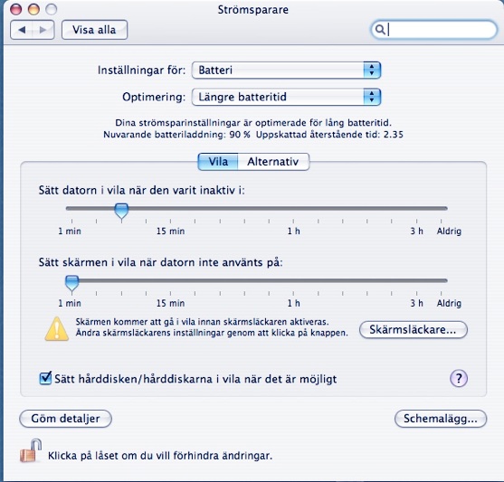 Dialogruta - inställningar för batteri